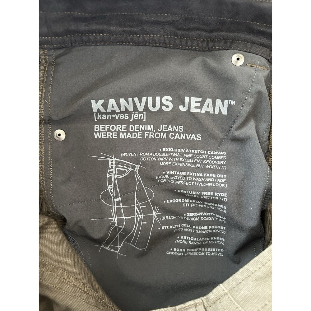 Kuhl Mens Kanvus Jean Pants Sz 33x31 Dark Khaki Stretch 5 Pocket Hiking Outdoor - Picture 9 of 13